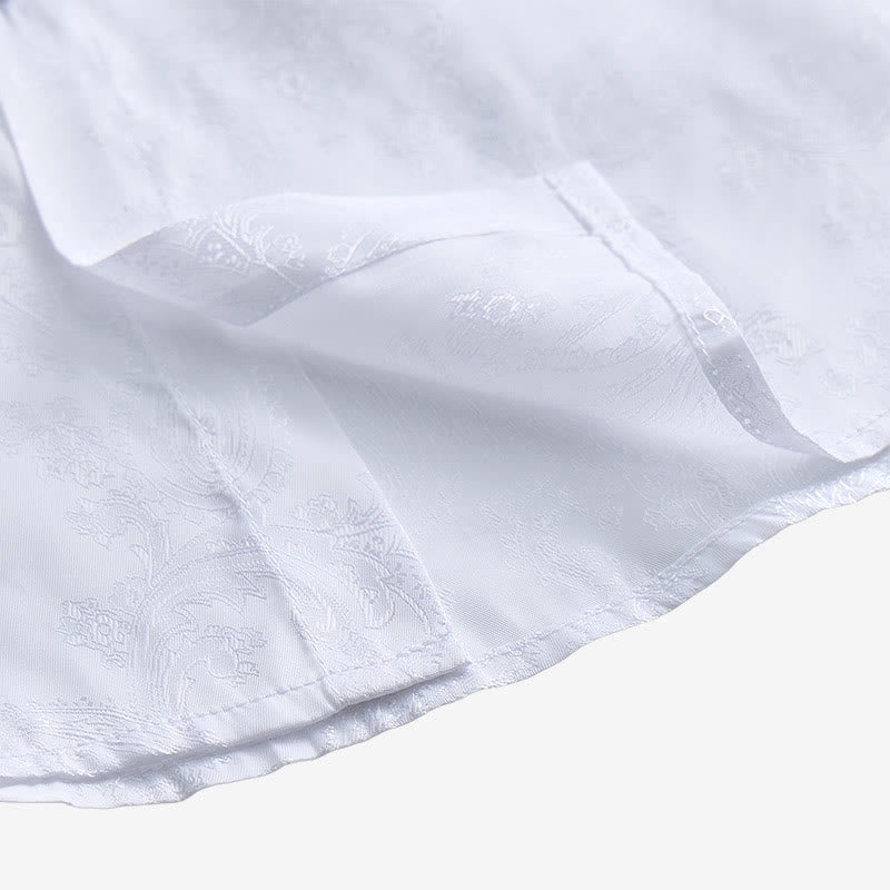Camicia da uomo a maniche lunghe con colletto alla coreana e colletto alto in raso jacquard scuro con motivo a rose. - image 17