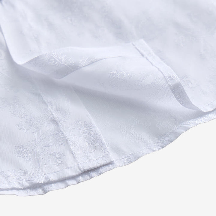 Camicia da uomo a maniche lunghe con colletto alla coreana e colletto alto in raso jacquard scuro con motivo a rose. - image 17
