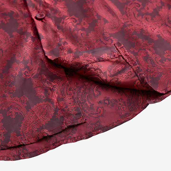 Camicia da uomo a maniche lunghe con colletto alla coreana e colletto alto in raso jacquard scuro con motivo a rose. - image 21