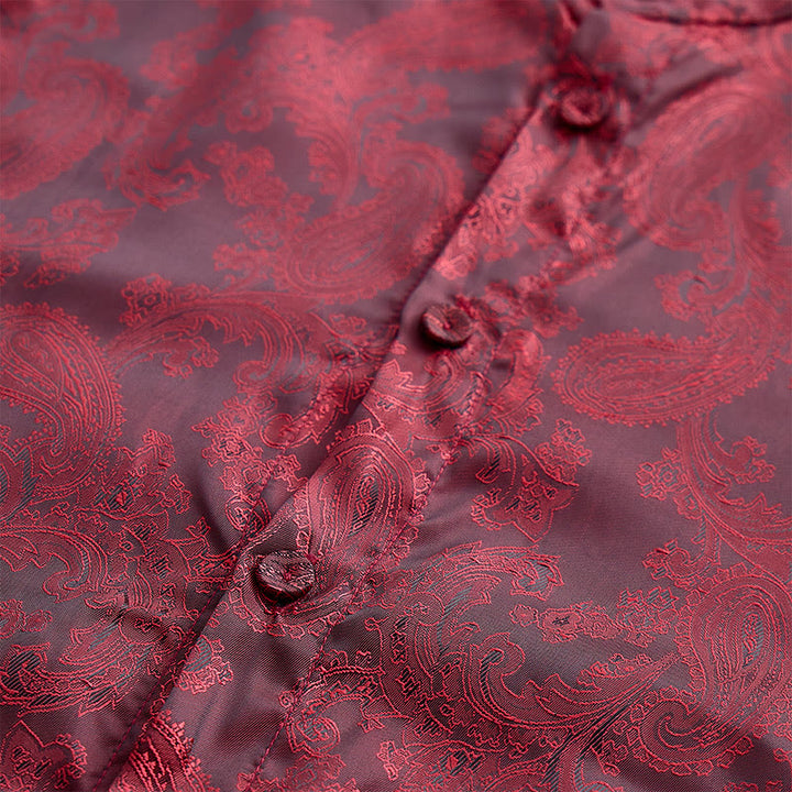 Camicia da uomo a maniche lunghe con colletto alla coreana e colletto alto in raso jacquard scuro con motivo a rose. - image 20