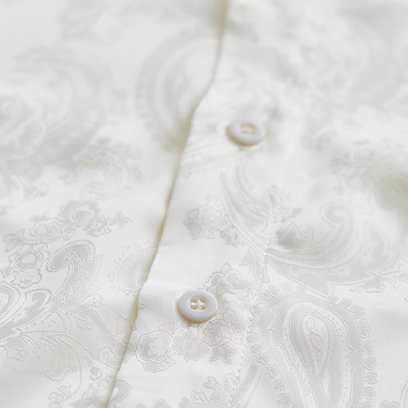 Camicia da sposo da uomo in raso jacquard con motivo paisley in stile retrò britannico - image 19