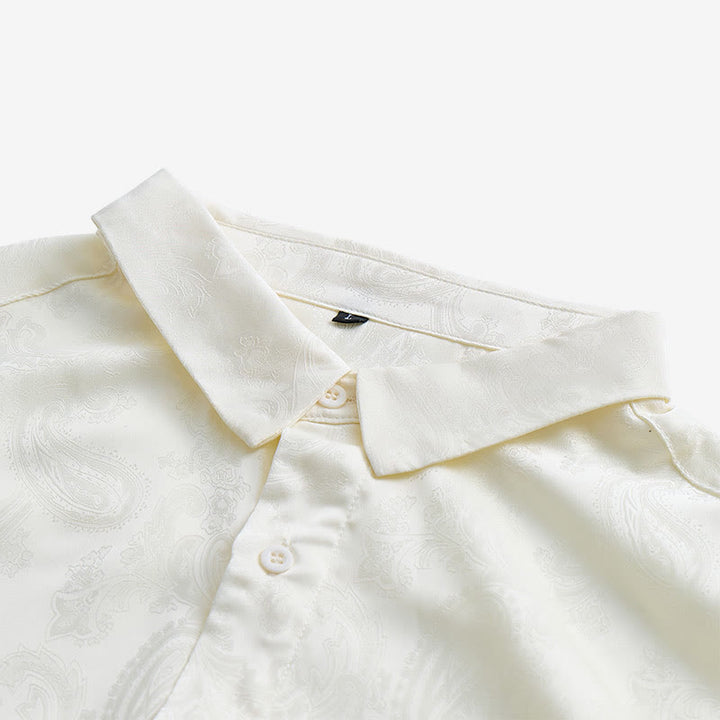 Camicia da sposo da uomo in raso jacquard con motivo paisley in stile retrò britannico - image 18