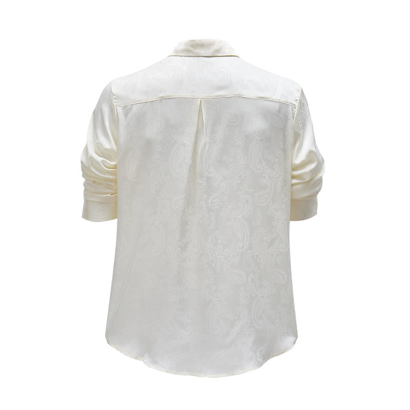 Camicia da sposo da uomo in raso jacquard con motivo paisley in stile retrò britannico - image 17