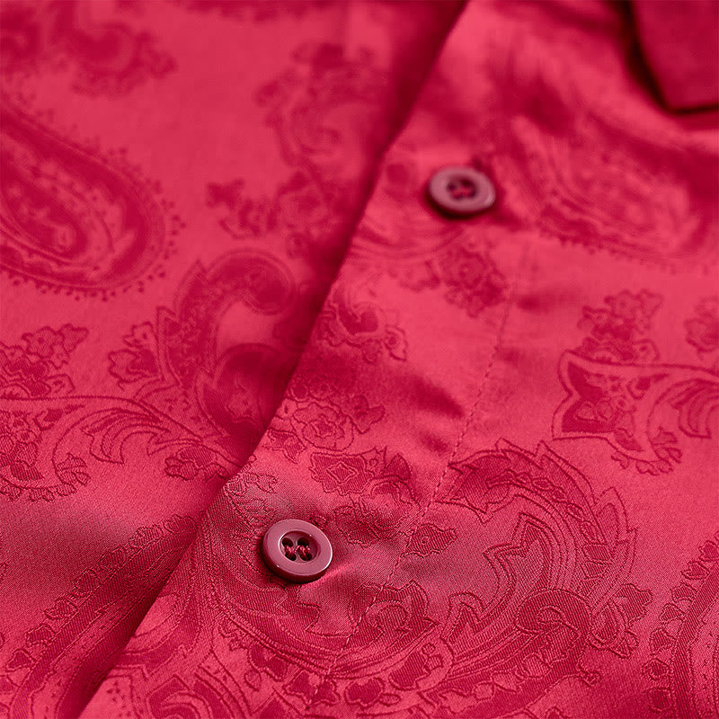 Camicia da sposo da uomo in raso jacquard con motivo paisley in stile retrò britannico - image 13