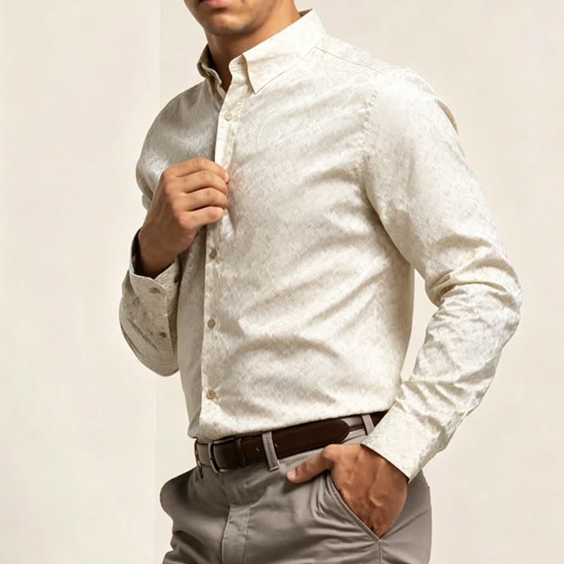 Camicia da sposo da uomo in raso jacquard con motivo paisley in stile retrò britannico - image 6