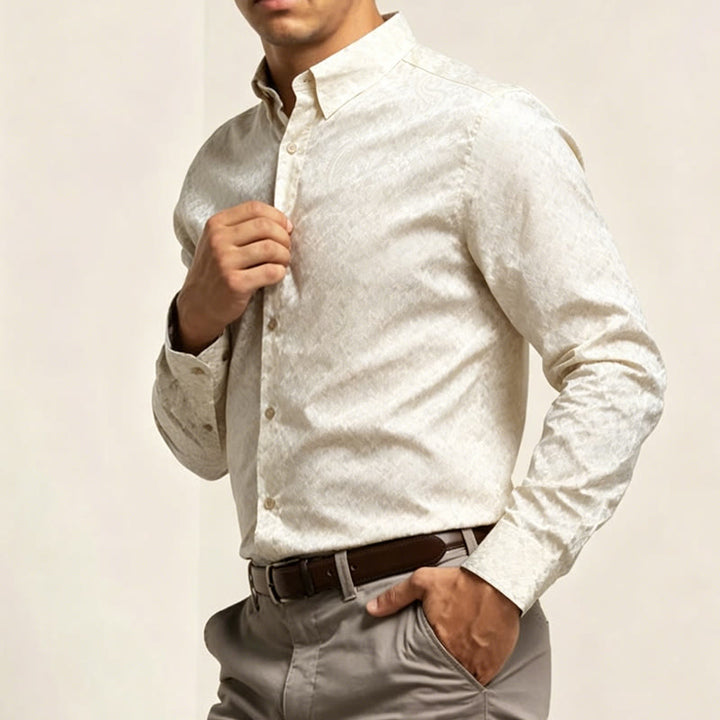 Camicia da sposo da uomo in raso jacquard con motivo paisley in stile retrò britannico - image 6