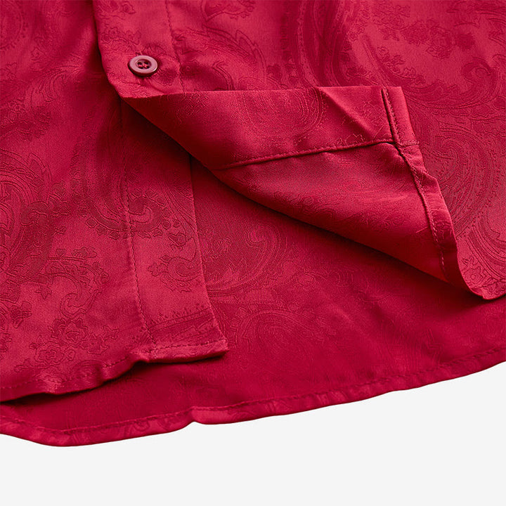 Camicia da sposo da uomo in raso jacquard con motivo paisley in stile retrò britannico - image 15