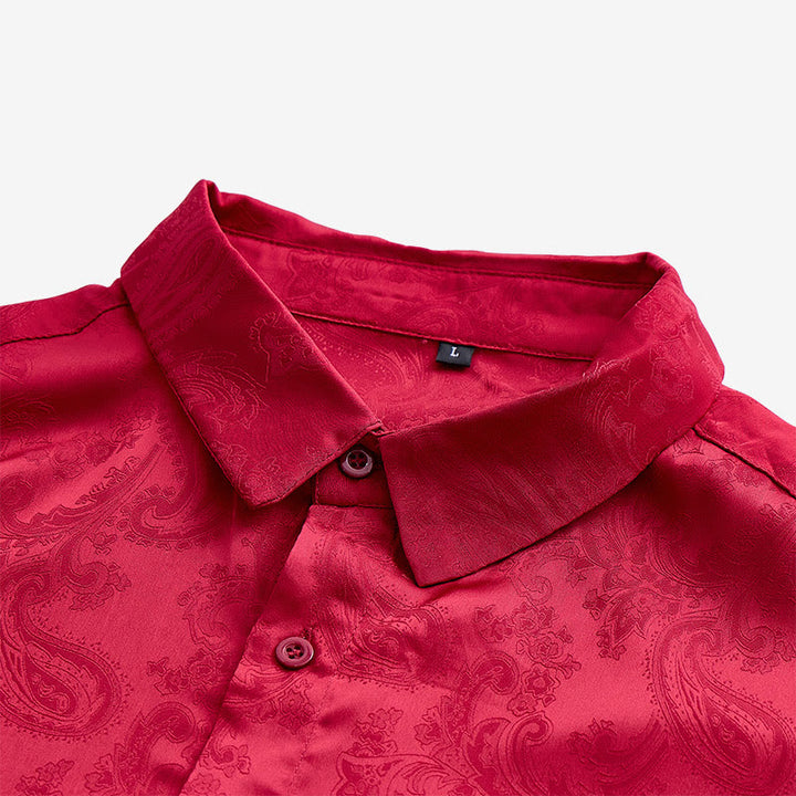 Camicia da sposo da uomo in raso jacquard con motivo paisley in stile retrò britannico - image 12