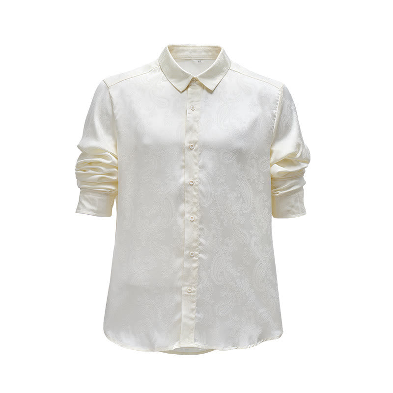 Camicia da sposo da uomo in raso jacquard con motivo paisley in stile retrò britannico - Cachi - 2XL - image 4