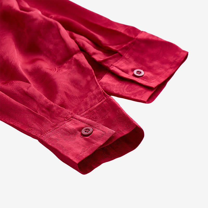 Camicia da sposo da uomo in raso jacquard con motivo paisley in stile retrò britannico - image 16