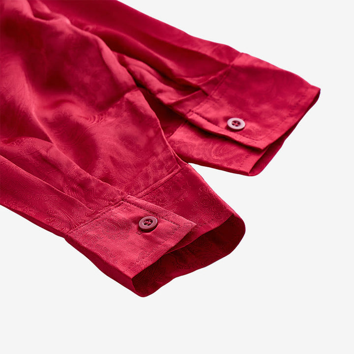 Camicia da sposo da uomo in raso jacquard con motivo paisley in stile retrò britannico - image 16
