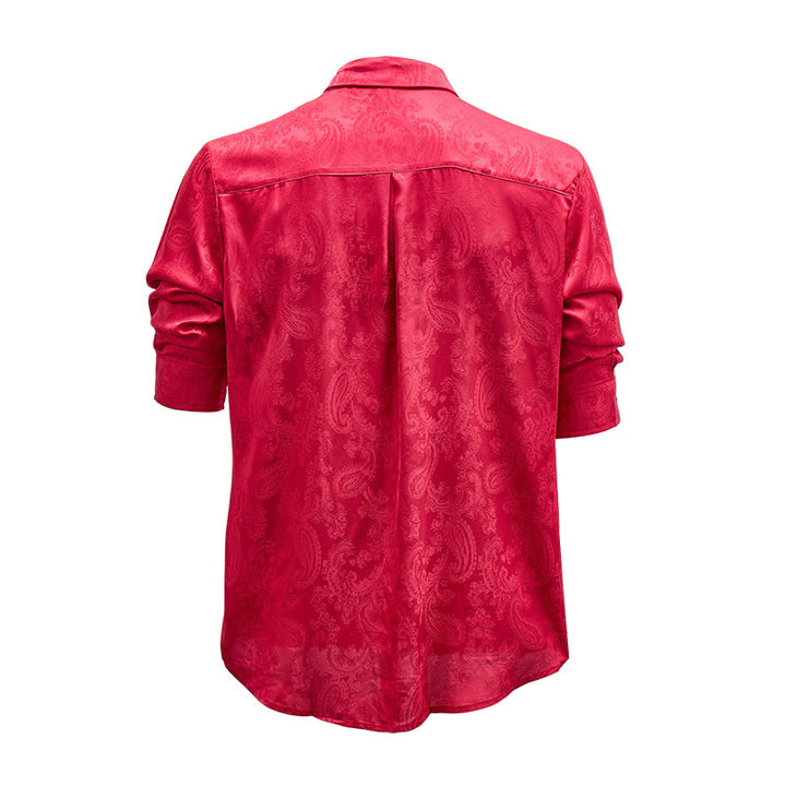 Camicia da sposo da uomo in raso jacquard con motivo paisley in stile retrò britannico - image 11