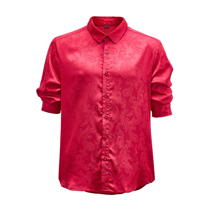 Camicia da sposo da uomo in raso jacquard con motivo paisley in stile retrò britannico - Borgogna - 2XL - image 0