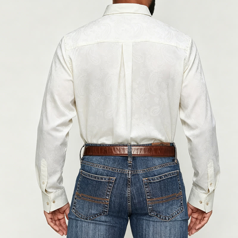 Camicia da sposo da uomo in raso jacquard con motivo paisley in stile retrò britannico - image 7