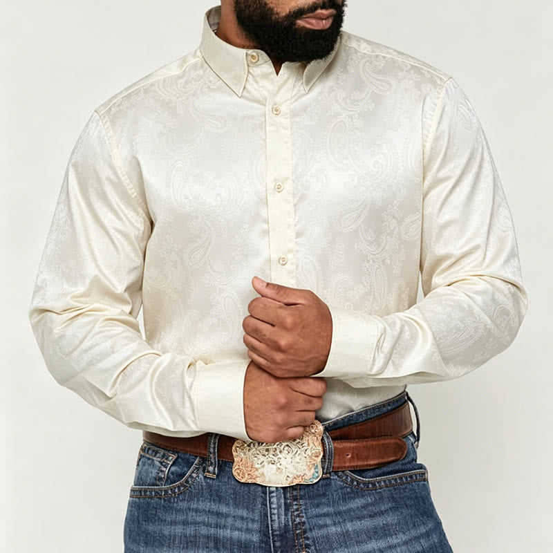 Camicia da sposo da uomo in raso jacquard con motivo paisley in stile retrò britannico - image 5