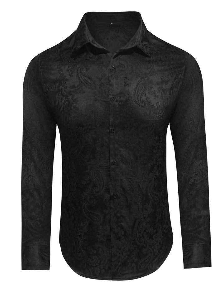 Camicia da sposo da uomo in raso jacquard con motivo paisley in stile retrò britannico - Nero - 2XL - image 8