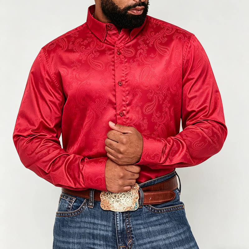 Camicia da sposo da uomo in raso jacquard con motivo paisley in stile retrò britannico - image 1