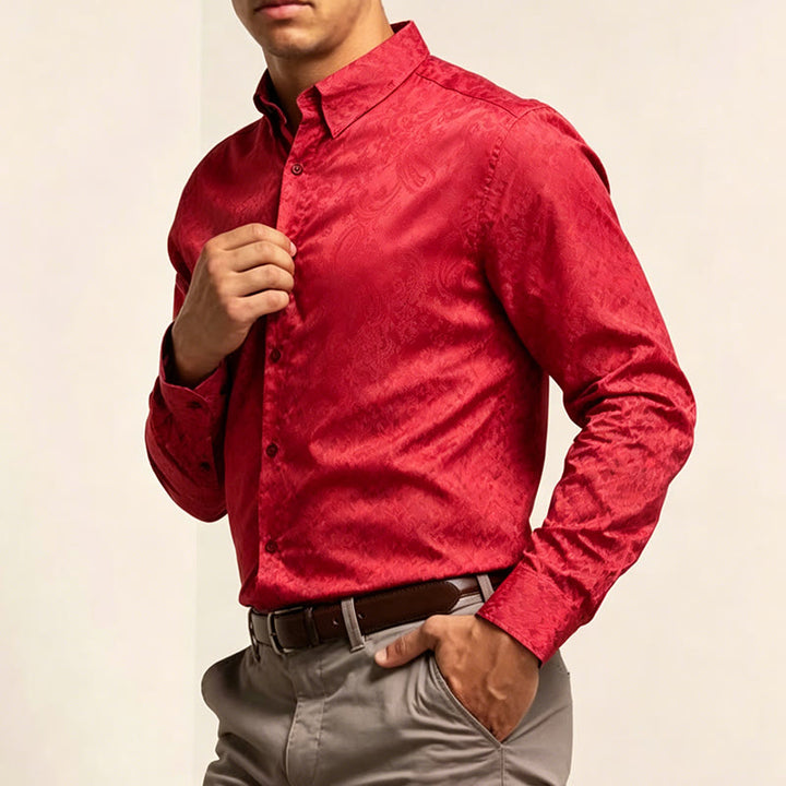 Camicia da sposo da uomo in raso jacquard con motivo paisley in stile retrò britannico - image 2