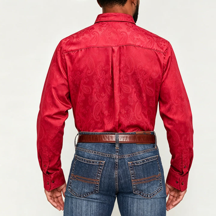 Camicia da sposo da uomo in raso jacquard con motivo paisley in stile retrò britannico - image 3