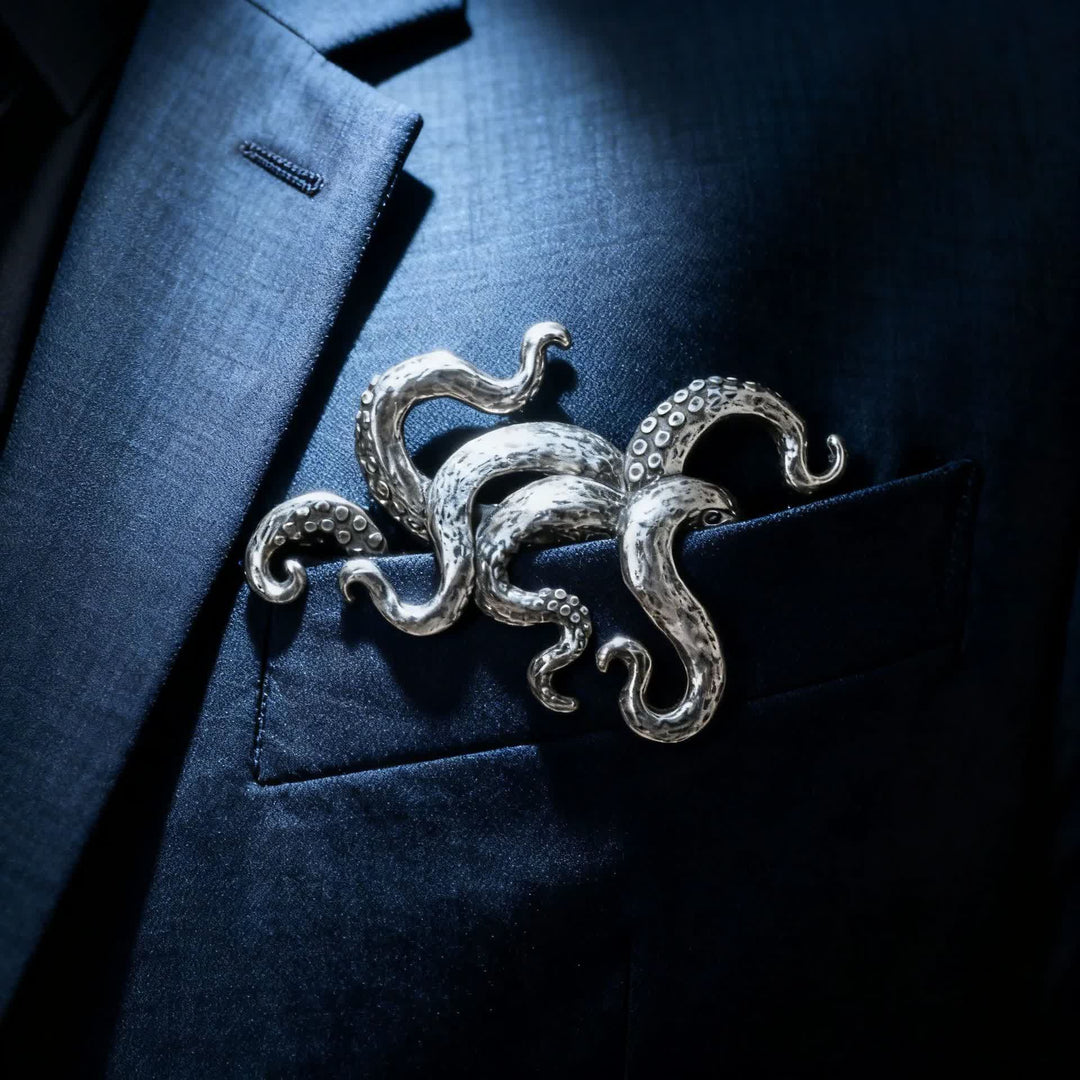 Porta fazzoletto da taschino con tentacoli di polpo gotico - Argento antico - image 1