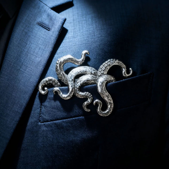 Porta fazzoletto da taschino con tentacoli di polpo gotico - Argento antico - image 1