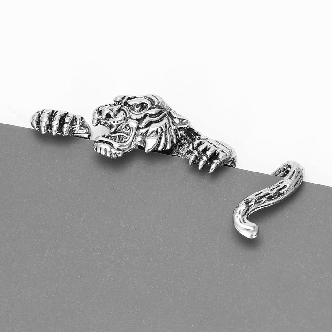 Porta fazzoletto da taschino con tigre feroce che sbircia - Argento antico - image 1