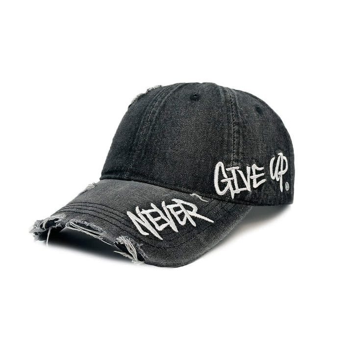 Cappellino da baseball in denim slavato con ricamo "Never Give Up" - Nero - Regolabile (21 5/8"-23 5/8") - image 5