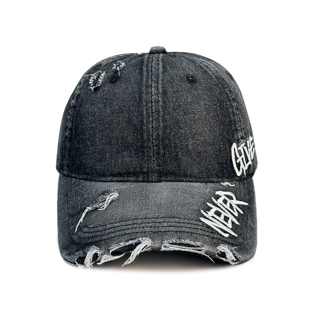 Cappellino da baseball in denim slavato con ricamo "Never Give Up" - image 6