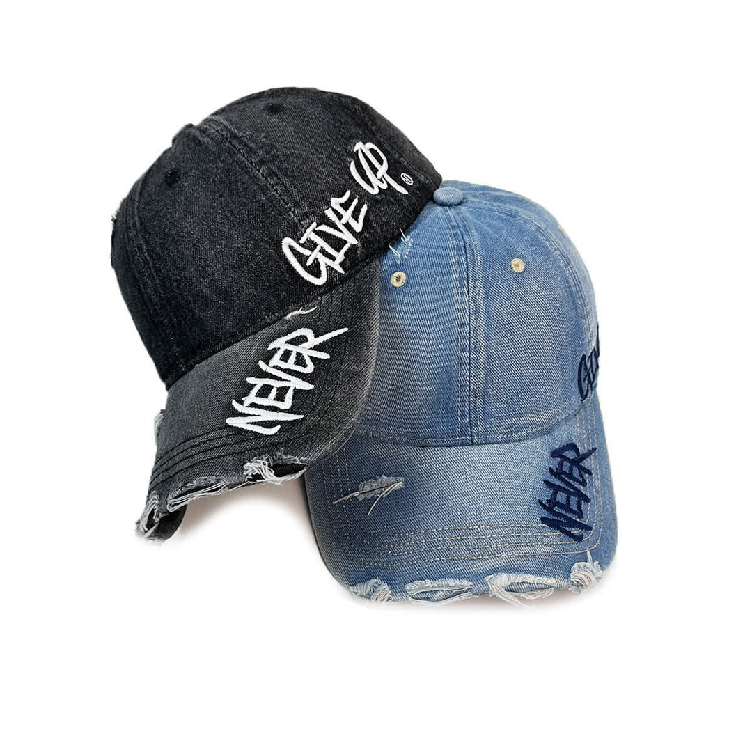 Cappellino da baseball in denim slavato con ricamo "Never Give Up" - image 3