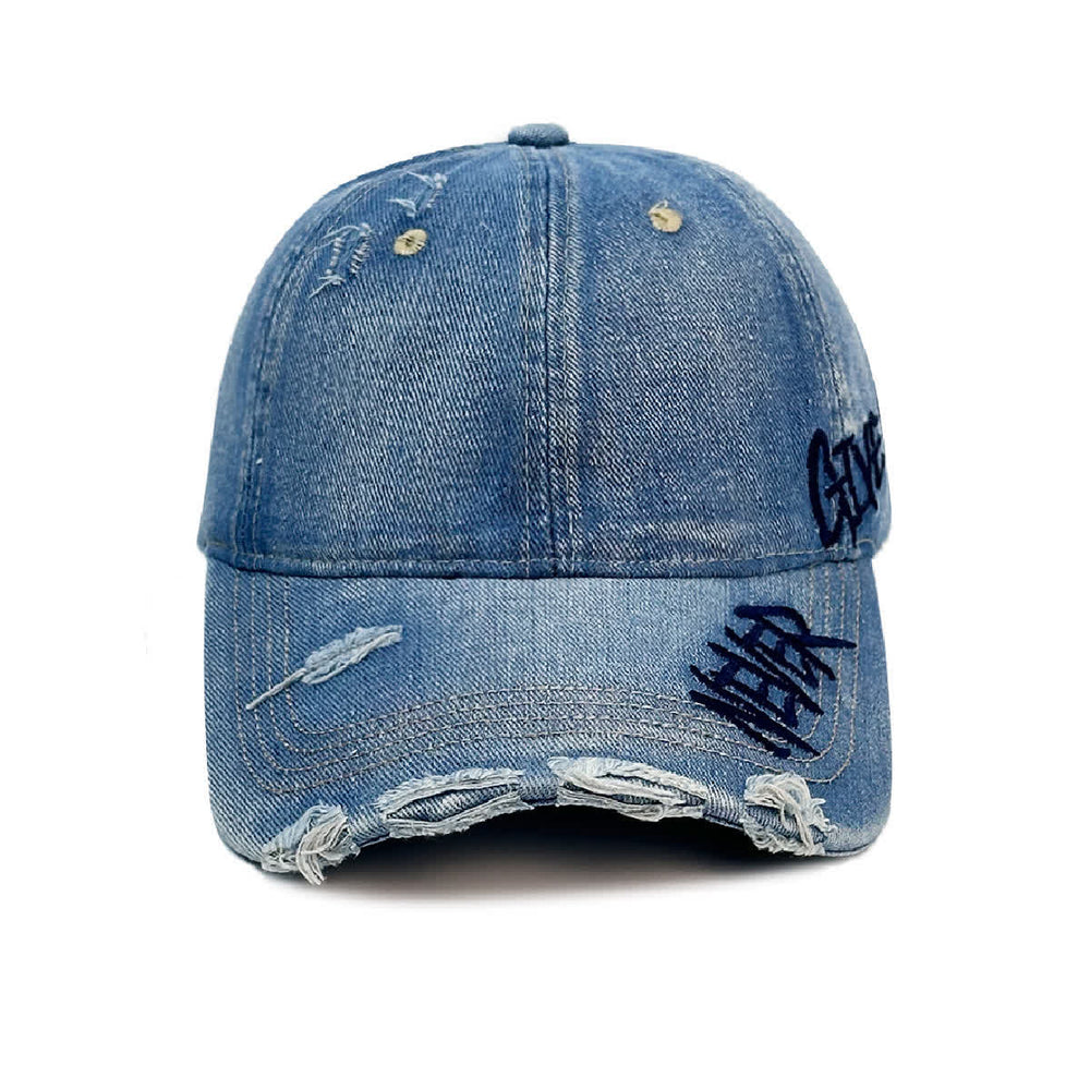 Cappellino da baseball in denim slavato con ricamo "Never Give Up" - image 1
