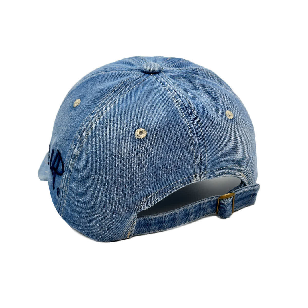 Cappellino da baseball in denim slavato con ricamo "Never Give Up" - image 2