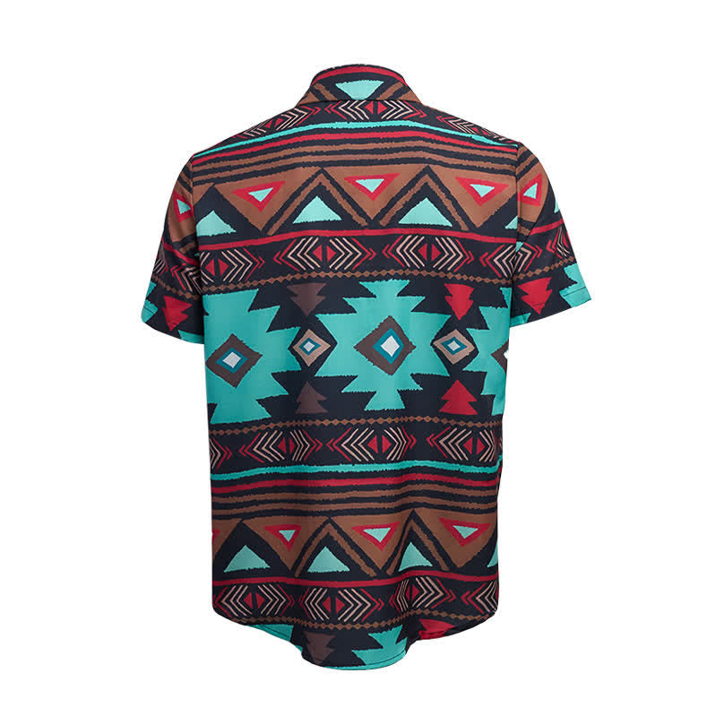 Camicia da uomo in stile western con stampa geometrica azteca in stile retrò del sud-ovest americano - image 10