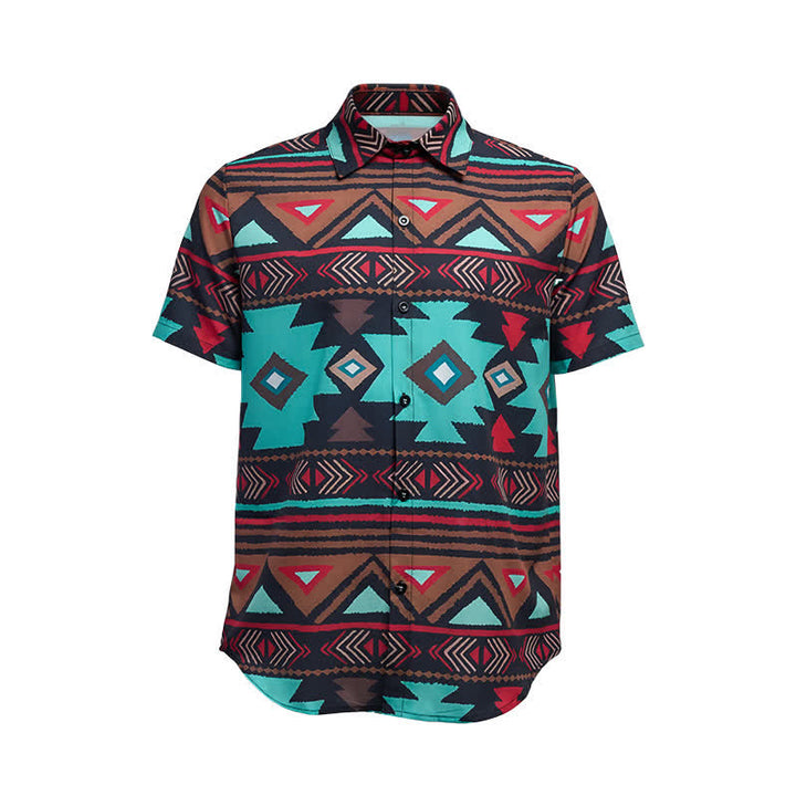 Camicia da uomo in stile western con stampa geometrica azteca in stile retrò del sud-ovest americano - image 9