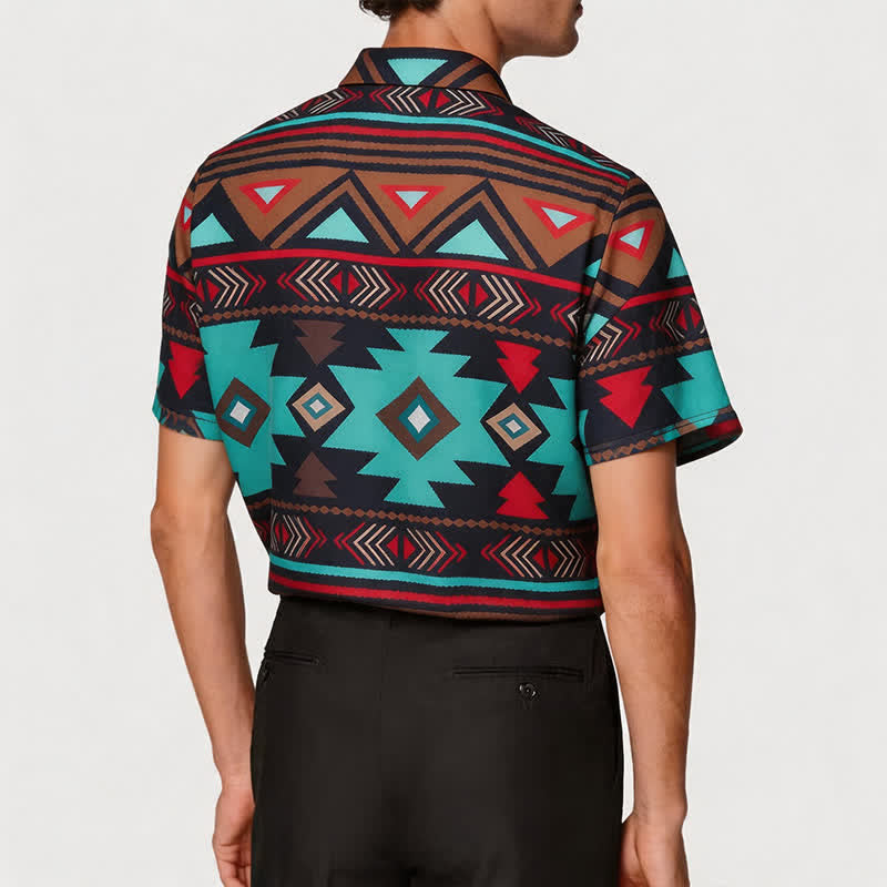 Camicia da uomo in stile western con stampa geometrica azteca in stile retrò del sud-ovest americano - image 2