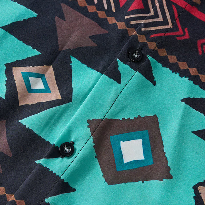 Camicia da uomo in stile western con stampa geometrica azteca in stile retrò del sud-ovest americano - image 5