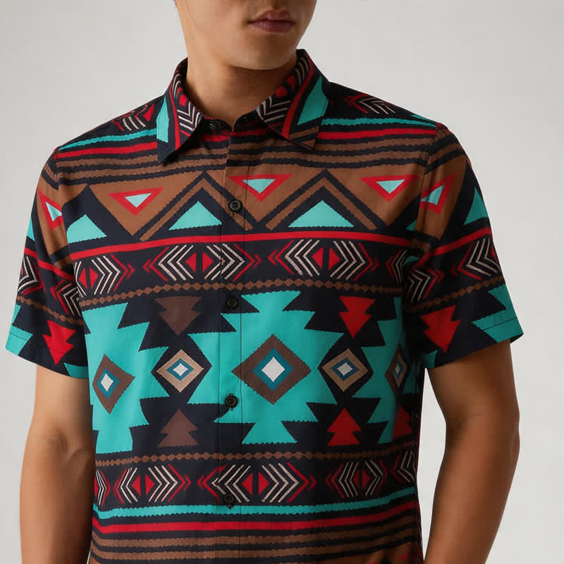 Camicia da uomo in stile western con stampa geometrica azteca in stile retrò del sud-ovest americano - image 3