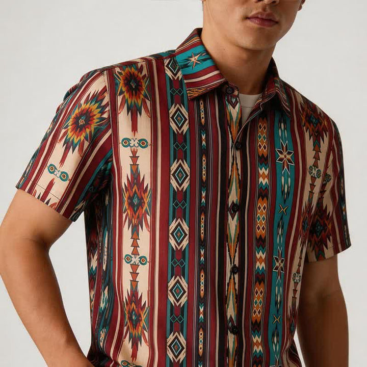 Camicia western da uomo color terracotta con stampa a righe azteche - image 2