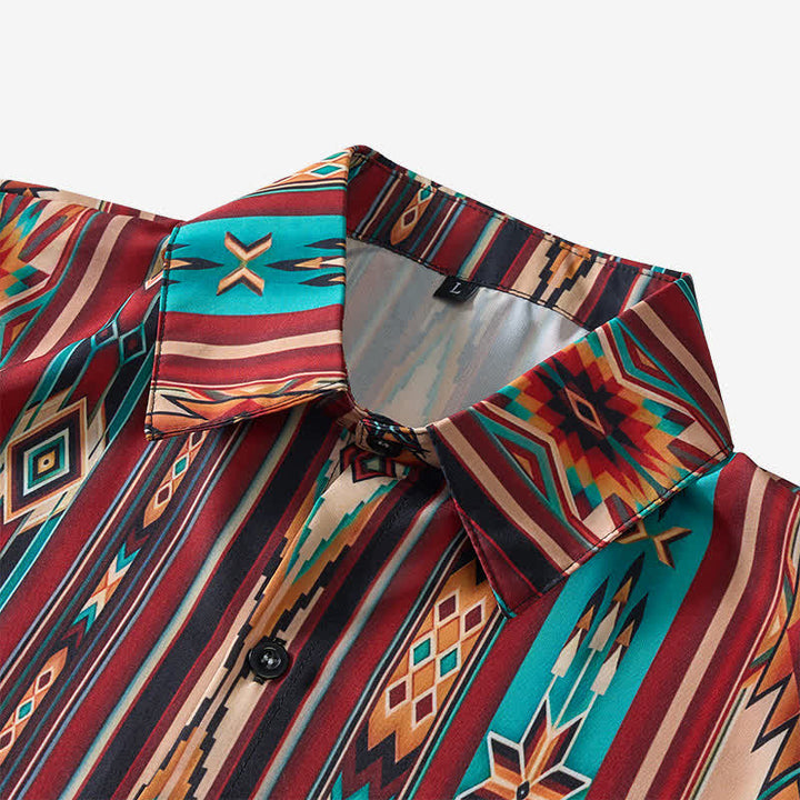 Camicia western da uomo color terracotta con stampa a righe azteche - image 3