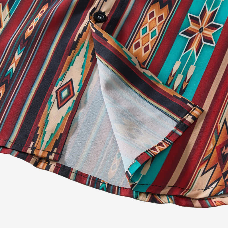 Camicia western da uomo color terracotta con stampa a righe azteche - image 6