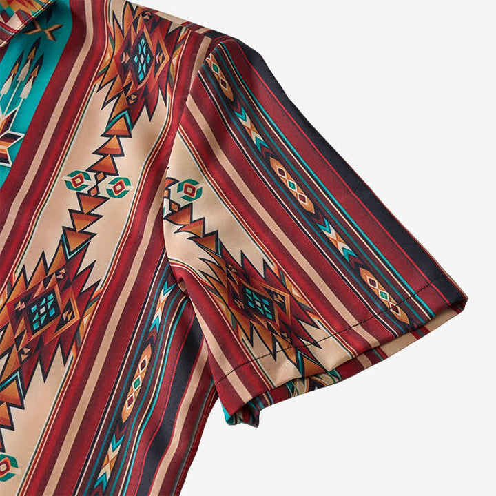 Camicia western da uomo color terracotta con stampa a righe azteche - image 7