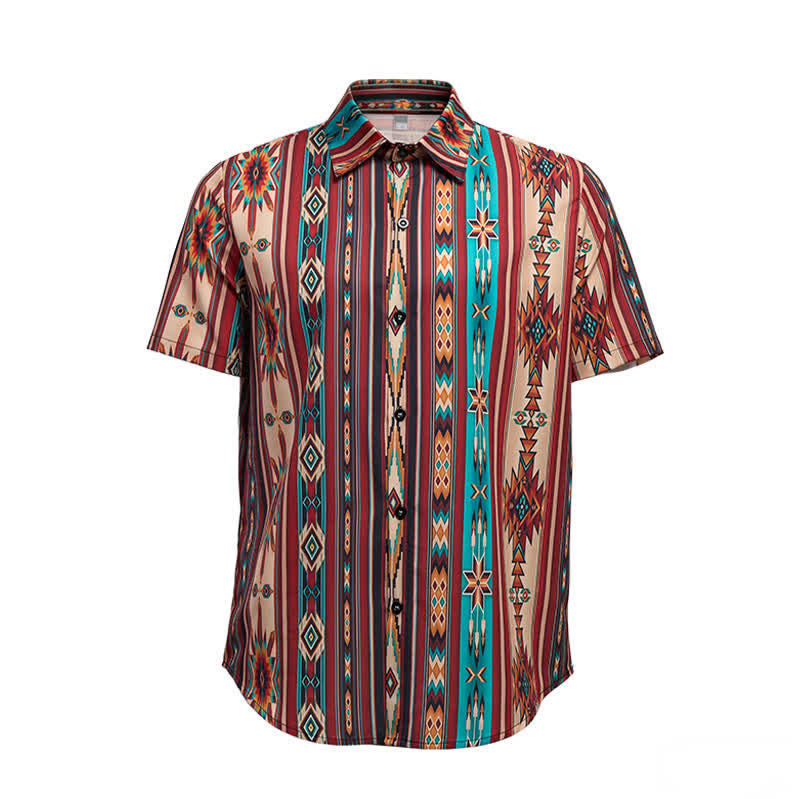 Camicia western da uomo color terracotta con stampa a righe azteche - image 8