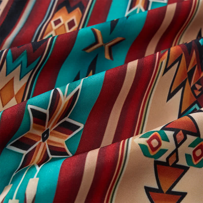 Camicia western da uomo color terracotta con stampa a righe azteche - image 5
