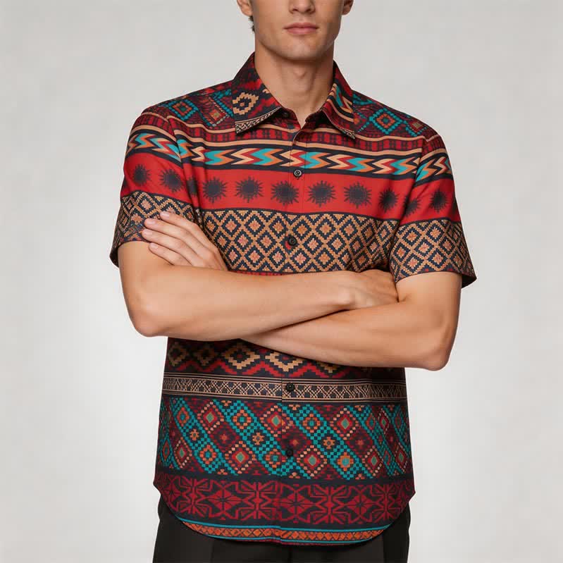Camicia western da uomo con stampa a righe azteche rosse audaci - image 1