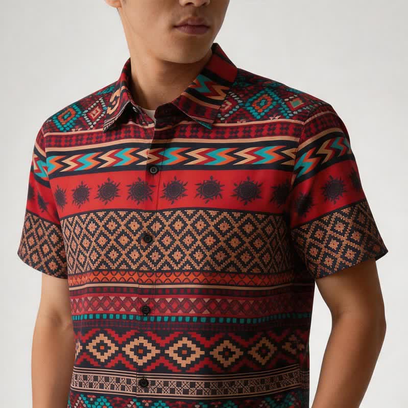 Camicia western da uomo con stampa a righe azteche rosse audaci - image 3