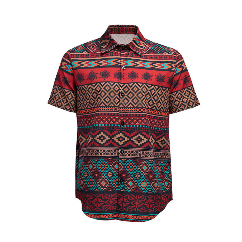 Camicia western da uomo con stampa a righe azteche rosse audaci - image 9