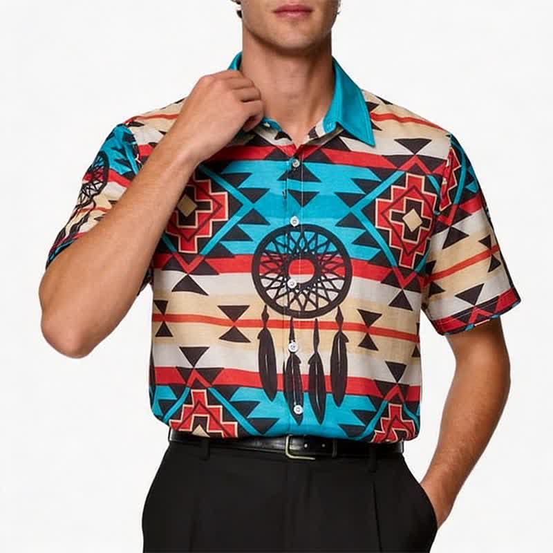 Camicia da uomo con motivo azteco e acchiappasogni in stile sud-occidentale - image 1