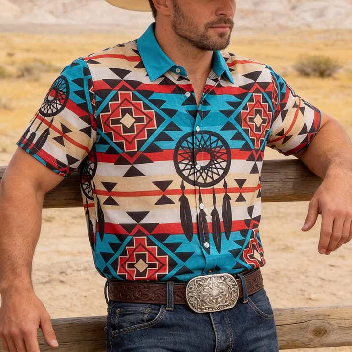 Camicia da uomo con motivo azteco e acchiappasogni in stile sud-occidentale - Turchese - 4XL - image 0