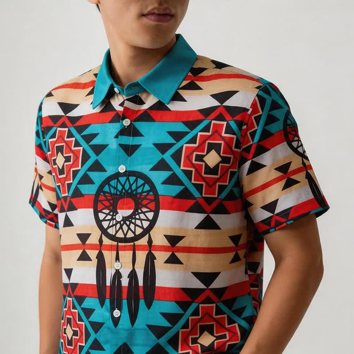 Camicia da uomo con motivo azteco e acchiappasogni in stile sud-occidentale - image 3