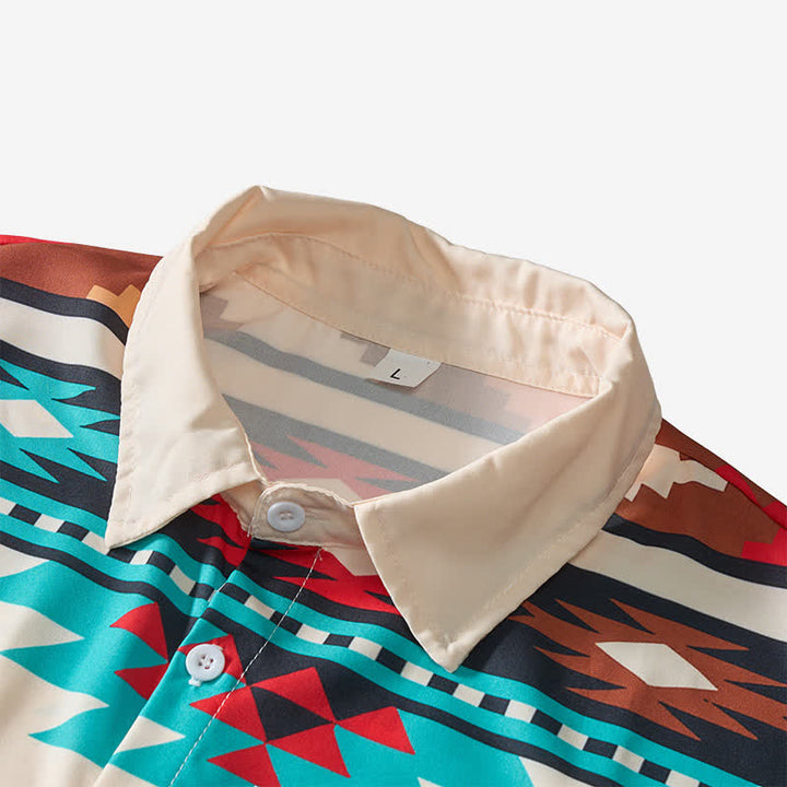 Camicia casual da uomo in stile western con stampa azteca color crema e turchese - image 4
