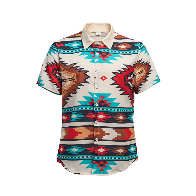 Camicia casual da uomo in stile western con stampa azteca color crema e turchese - image 9